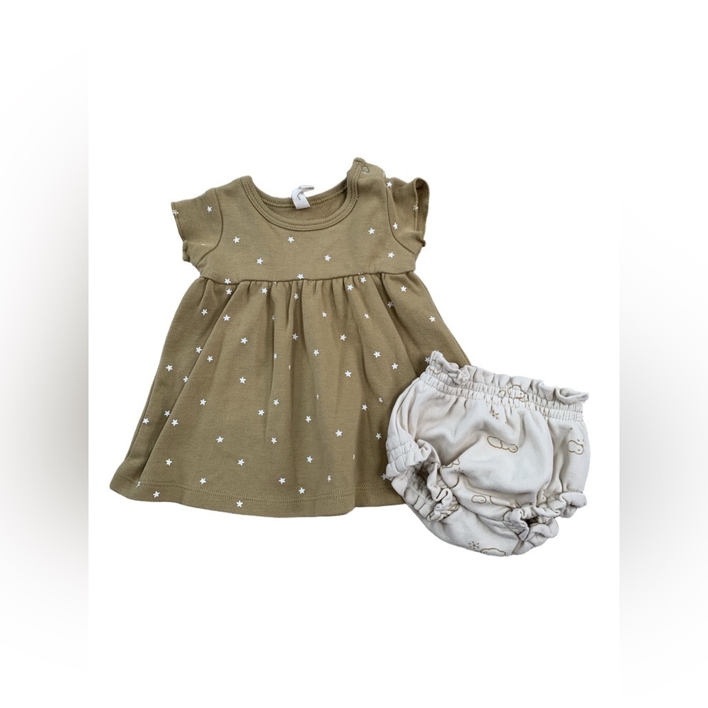Quincy Mae Size 0-3 Months Golden Star Dress and Cloud Sun Bummies Shorts